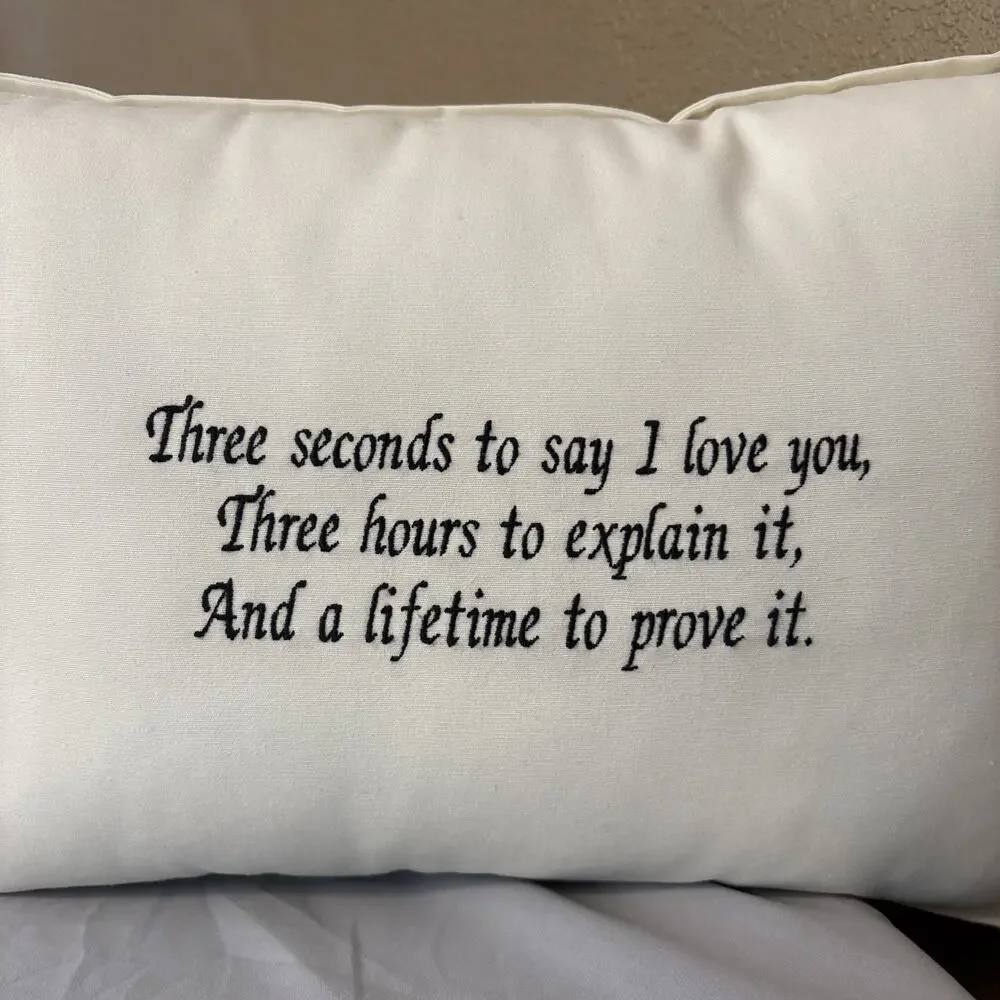 Wedding Anniversary Pillow Embroidered Sentiment Decor, Ivory White Linen 12 8
